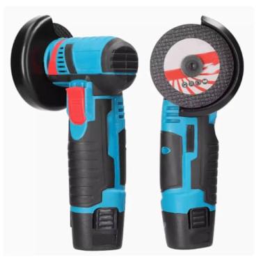 Imagem de HYZHANHONG Esmerilhadeira angular elétrica sem fio de 2 peças, com bateria de 2600 mAh, máquina de corte e polimento portátil para polimento de metal e madeira (azul)