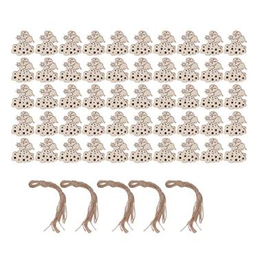 Imagem de 50 Peças de Recortes de Anjo de Madeira, Fatias de Anjo de Madeira Inacabadas Fatias DIY de Artesanato Penduradas Recortes de Enfeite de Natal Com Corda de Cânhamo