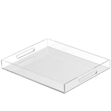 Imagem de Bandeja de acrílico 45 x 35 cm com alças cortadas – a bandeja decorativa à prova de derramamento é um organizador de bancada ideal para salas de estar, mesas de café otomanas, escritórios, cozinhas e