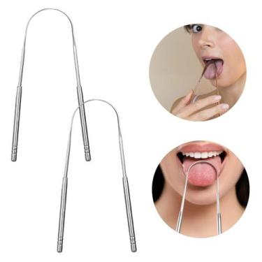 Imagem de 2 Un Raspador Limpador Língua Aço Inoxidável Evita Mau Hálito - Kit Li