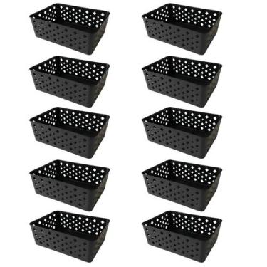 Imagem de Kit 10 Cestos Multiuso Organizador Empilhável Gaveta 19x14x6 - Triopla