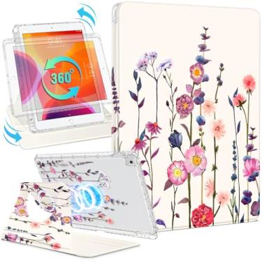 Imagem de Shorogyt Capa magnética para iPad 9ª/8ª/7ª geração, suporte magnético de 10,2 polegadas para mulheres – Design fofo, capas giratórias de 360 graus para meninas e crianças com suporte de lápis para