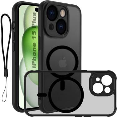 Imagem de USTIYA Magnética Capa para iPhone 15 Plus/iPhone 14 Plus 6,7 polegadas Case Matte Acrílico Uso Resistente Protetora de Câmera Capinha Acessórios para Celular com Cordão Preto FGCX