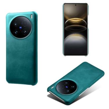 Imagem de Capa para vivo X100 Ultra 5G,Proteção contra quedas,Casca de volta de cor sólida simples,Design de couro de imitação de plástico-Green