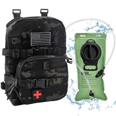 Imagem de Pacote tático de hidratação Mini Molle, bolsa IFAK e bandeira dos EUA e adesivo médio; pacote hidráulico para bexiga de água de 2 litros, Bcp + bexiga, Medium, Tática militar