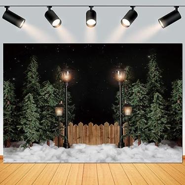 Imagem de Yeele 3 x 2,4 m cenário de neve noite de inverno cena de floresta de Natal pinheiro verde luzes de rua fotografia fundo fada país das maravilhas crianças natal ano novo decoração festa banner