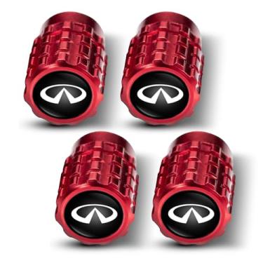Imagem de 4 peças de tampas de haste de válvula de pneu, peças de pneu de carro, para Infiniti QX50 Q50 Q70 Q70L Q60 QX30 QX60 QX80 acessórios de decoração, tampa de haste de liga de alumínio, YFND-vermelho