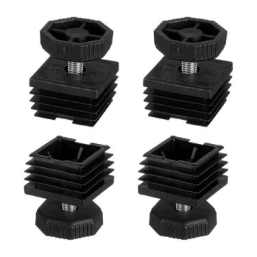 Imagem de DTGN Pés niveladores ajustáveis de 38 x 38 mm (C x L) - 4 conjuntos - Bom para móveis - Kit de inserção quadrada desliza para móveis - Preto