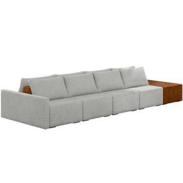 Imagem de Sofá Ilha Modular Para Sala 392cm com Puff Dublin K01 Linho Cinza Sintético Caramelo - Lyam Decor