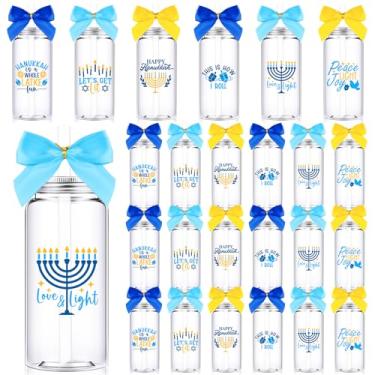 Imagem de Skylety 24 peças copo de agradecimento a granel 382 g presentes de agradecimento de funcionários copo de plástico fino com tampa de canudo laço café gelado inspirador para equipe de colegas de