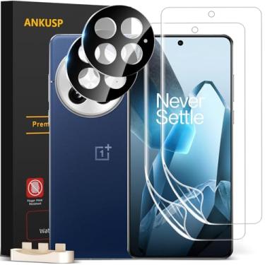 Imagem de ANKUSP Pacote com 2 + 2 protetores de tela para OnePlus 13 [suporte para desbloqueio de impressões digitais], com protetor de lente de câmera, fácil instalação, ultrarresistente, compatível com capas