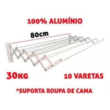 Imagem de Varal Sanfonado Reforçado 80 Cm Forte Roupa De Cama Alumínio Branco - 