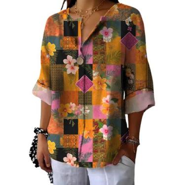 Imagem de Camiseta túnica domirica com decote em V floral estampada plus size