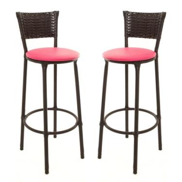 Imagem de KIT 2 Banquetas Alta Encapada Junco CAFÉ Area de Lazer Cozinha Bancada