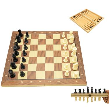 Imagem de Jogo de Xadrez 3 em 1 Tabuleiro Dobrável 34x34cm Xadrez Dama e Gamão