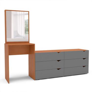 Imagem de Cômoda com Espelho Porto 6 Gavetas Freijó e Cinza