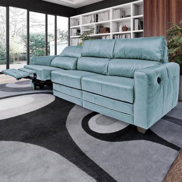 Imagem de Sofá Sala de Cinema Elétrico Maldivas Reclinável Retrátil 4 Lugares 281cm Couro Azul Celeste G40 - Gran Belo