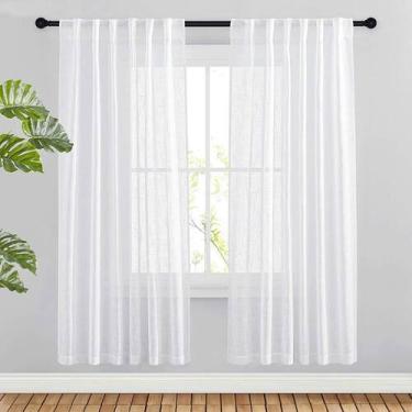 Imagem de Cortinas NICETOWN brancas de linho sintético semi transparentes 160x16