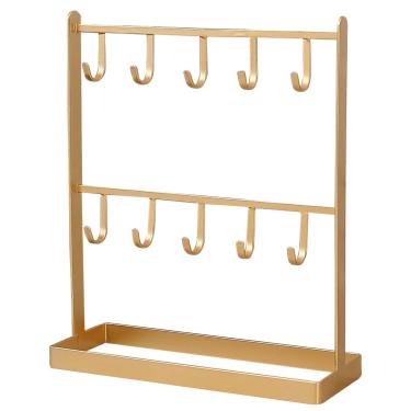 Imagem de Pilipane Rack de exibição de joias com 10 ganchos, expositor de joias, lancheira, suporte de exibição de ferro dourado para colar, acessórios de cabelo, brincos, suporte de exibição de cartão de
