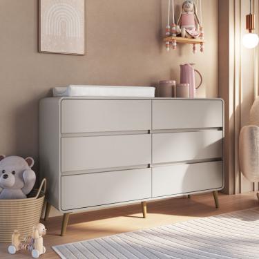 Imagem de Cômoda Infantil 6 Gavetas Wave Completa Móveis - Bege Dunas