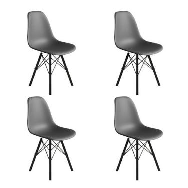 Imagem de Conjunto 4 Cadeiras Eames Estilo Moderno em Ferro Preto com Assento Ci