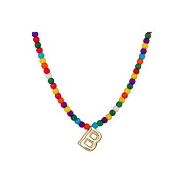 Imagem de WomenGifts Colares com inicial bolha para mulheres modernos, delicados e coloridos feitos à mão, joias para meninas adolescentes, colar com pingente de letra A a Z, presentes de aniversário para ela