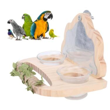 Imagem de Haofy Poleiro de Plataforma de Madeira para Pássaros Com Espelho e Copos de Alimentação Acessório de Gaiola Multifuncional Brinquedo de Estimulação Mental para Pequenos Papagaios