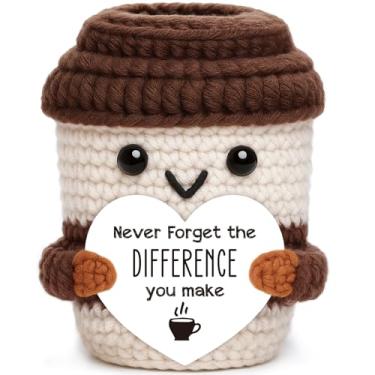Imagem de Crochet Mini Coffee Cup - Never Forget the Difference You Make, Appreciation Gift for Teacher, Nurse or Coworker, Coffee Bar Decor, Motivational Desk Positive Reminder, Self-Care Affirmation