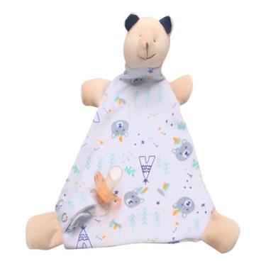 Imagem de Naninha para Bebê com Prendedor de Chupeta Bichinhos Estampada Algodão (100% Poliéster, Urso marinho)