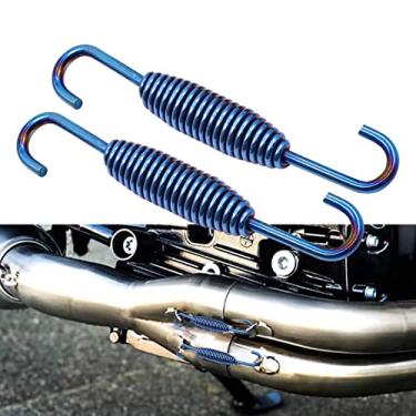 Imagem de YnGia 2 peças mola de tubo de escape de motocicleta de 76 mm, ganchos de mola de tubo de escape de aço inoxidável universal para motocicleta scooter ATV (azul)