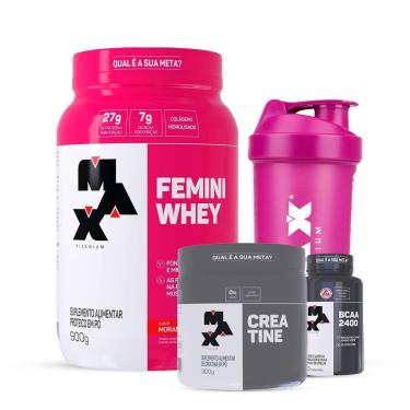 Imagem de Combo Whey Feminino 900 Gr, Creatina 300g, BCAA 100c e Coqueteleira-Feminino