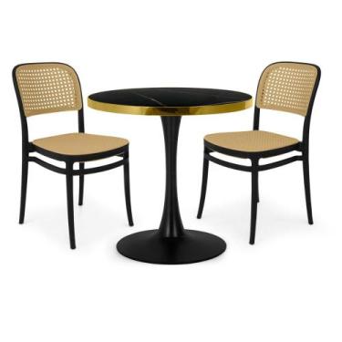 Imagem de Conjunto Mesa de Jantar Redonda Majestic 70cm Preta com 2 Cadeiras Rom