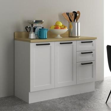 Imagem de Balcão 120cm em Mdf com Tampo Rodapé 2 Portas 3 Gavetas e Divisor de T