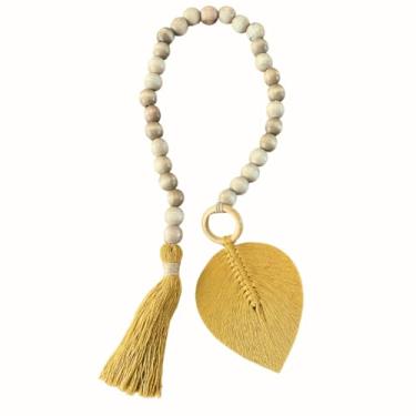 Imagem de Colar de Mesa Decorativo em Madeira e Macramê Adordo Enfeite Home Decor - 1m | Estilo Boho Chic | Amarelo