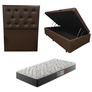 Imagem de Cama Box Baú Blindada com Colchão de Espuma D33 20cm + Cabeceira Botonê (CORINO MARROM, Solteiro)