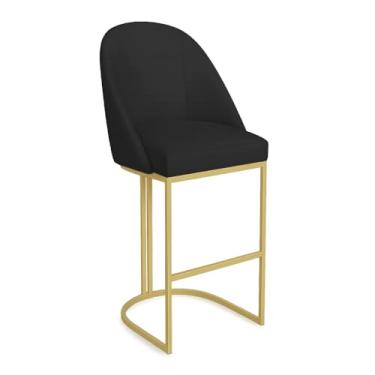 Imagem de Banqueta Alta Bela Suede Base Metálica Industrial Dourado - Pallazio