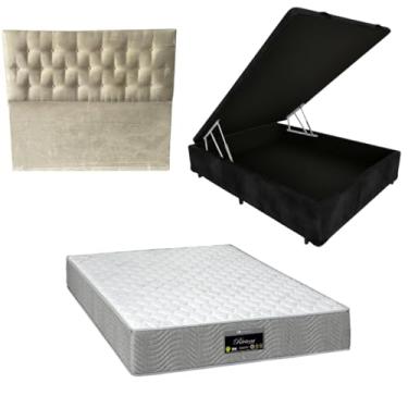 Imagem de Cama Box Baú Blindada com RivIera Molas Ensacadas 25cm de altura + Cabeceira Botonê (SUEDE PRETO, Casal)