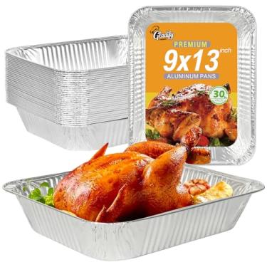 Imagem de GladValue Formas de alumínio descartáveis, 22 x 33 cm, pacote com 30 bandejas resistentes de folha de estanho para mesa a vapor, assar, cozinhar, aquecer, congelar alimentos