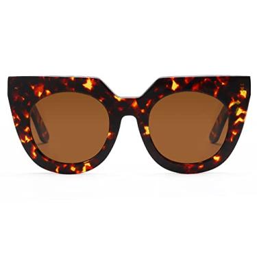 Imagem de DUCO Óculos de sol grandes olho de gato para mulheres, óculos de sol modernos 1201, Armação tartaruga, lente marrom, Medium