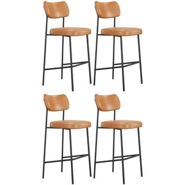 Imagem de Banqueta Alta Bar Estofada Kit 4 Milli Sintético Caramelo A14 - Mpozenato