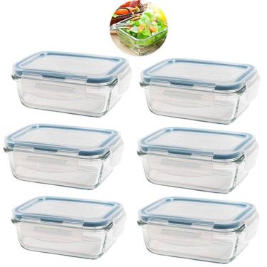 Imagem de Kit 6 Potes De Vidro Hermético Retangular 640Ml