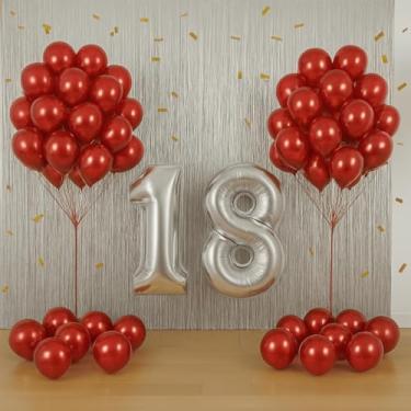 Imagem de Kit Festa Completo Metalizado | Balões Números 40cm + Cortina 2m | Decoração Profissional Econômica(PRATA/VERMELHO)