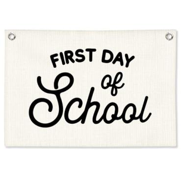 Imagem de STHTTSW Decoração de sala de aula boho, faixa de lona de linho do primeiro dia de aula, decoração de parede para sala de jogos, quarto de crianças, quarto de bebê, 76 x 50 cm