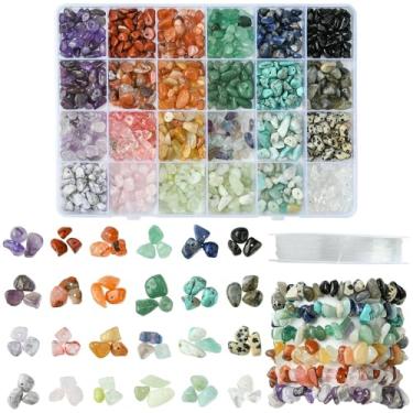 Imagem de MakemadeDIY Kit de fabricação de pulseiras com contas de pedra natural, 850 peças de pedras preciosas coloridas irregulares de vidro sintético, contas espaçadoras soltas para joias, colares, brincos