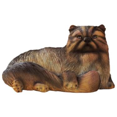 Imagem de POYUFRG Estatueta de gato de jardim, estátua realista de gato persa, resina ao ar livre, animais fofos, lembranças colecionáveis, ornamento engraçado, marrom, 35,5 * 25,5 * 20 cm