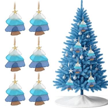 Imagem de Yookeer 6 peças de enfeites de árvore de Natal de vidro marinho feito à mão enfeite de árvore de Natal de vidro do mar azul gradiente cor praia cristal cristal decoração de natal para decoração de