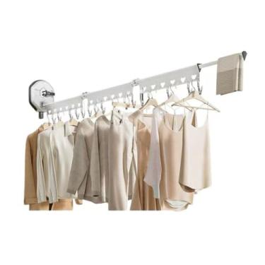 Imagem de Hhsdyl Varão Suspenso Robusto, Cabide de Parede com Braço Articulado, Estendal de Roupa com Rotação de 180° e Economia de Espaço para Lavandaria,White,three