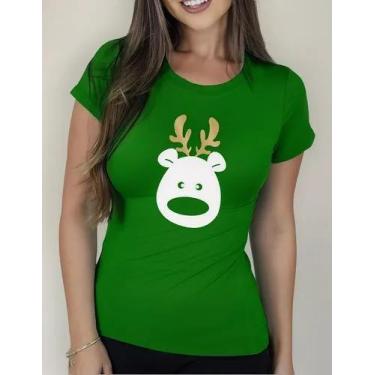 Imagem de Camiseta Camisa Adulto Feminina Masculina 100% Algodão Rena Natal Nata