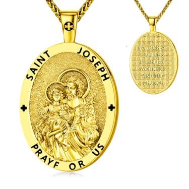 Imagem de Colar de medalhão oval de São Miguel, cobre banhado a ouro, pingente de 5 x 3 cm com corrente de 40 cm + 5 cm, medalha de oração de proteção religiosa, colares com pingente de cruz religiosa com