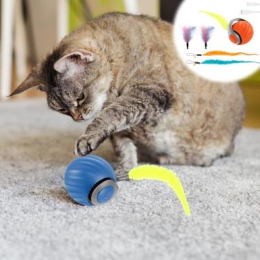 Imagem de UKQRRTC 2 peças de brinquedos interativos para gatos, bolas elétricas para gatos com cauda fofa, luz indicadora, 2 velocidades e modos, 3 tipos de caudas substituíveis, carregamento USB para cães e